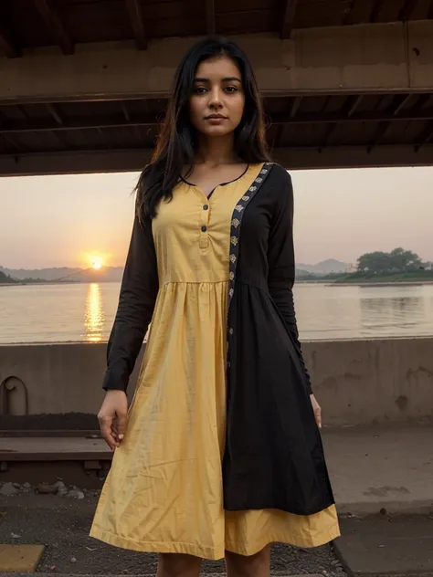 A indian gril black hair   drees    kurta  sunrise time at darjiling  toy train 