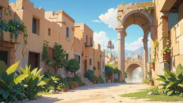 paisaje, City of Jericho ,epic biblical representation, some plants, bright sunny