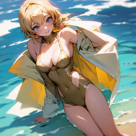 Sexy girl in a beige swimsuit 2D