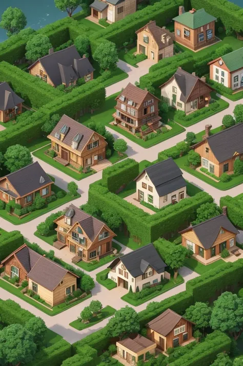 Make a village where the houses are in trees in 2D