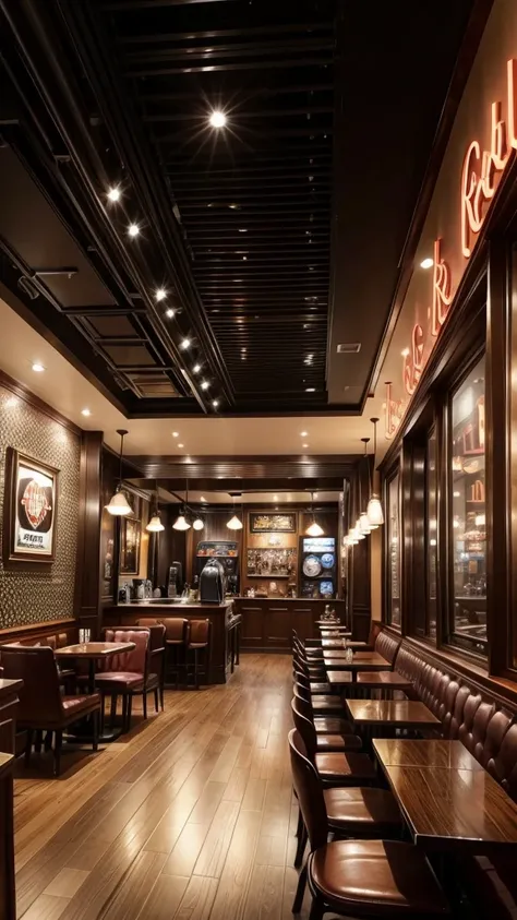 Interior of a coffee shop, hard rock café 