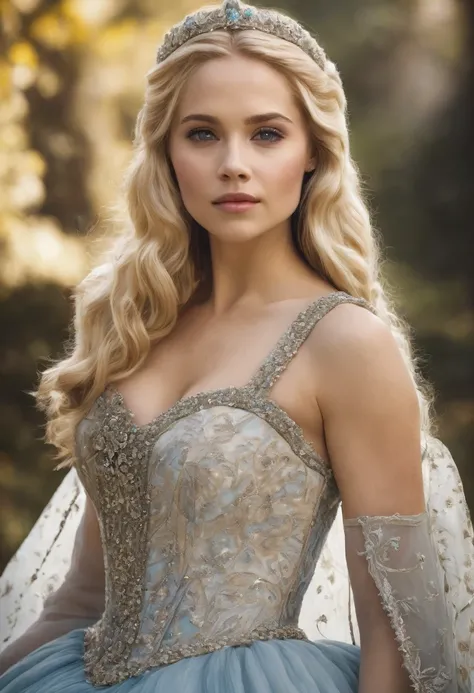 A beautiful princess with long blonde hair wearing a beautiful dress