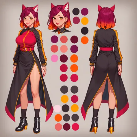 score_9, score_8_up, score_7_up, score_6_up, score_5_up, score_4_up, BREAK source_anime, 1girl, Gradient hair black, plum, Creative design, full body, Reference sheet, Character sheet