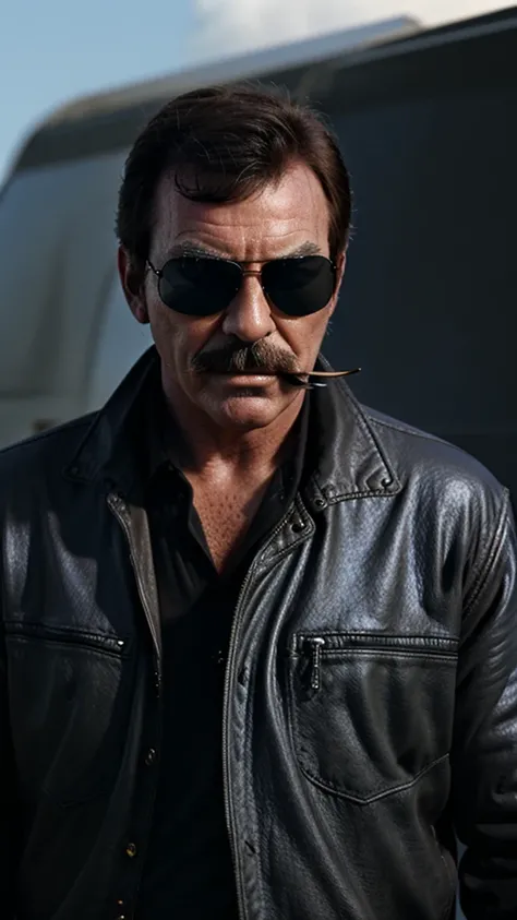 tom selleck smoking a cigarette (dark aviator sunglasses) 