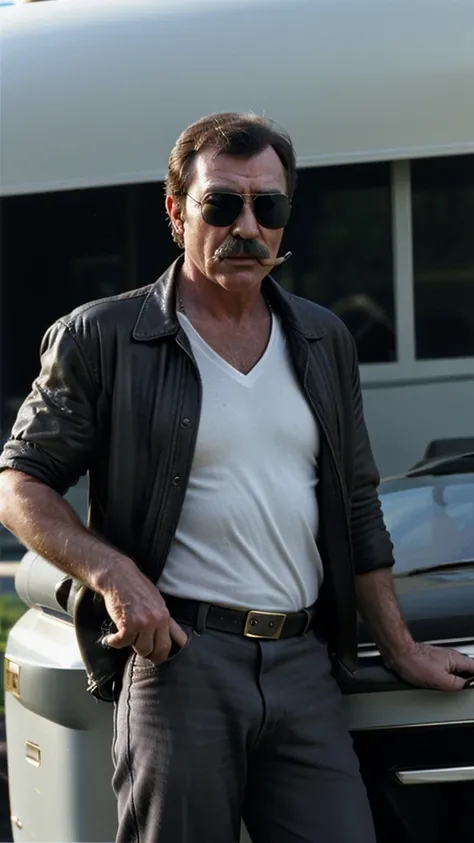 tom selleck smoking a cigarette (dark aviator sunglasses) 