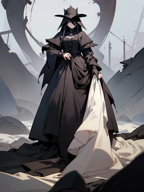 A female plague doctor. She would have totally black hair, her hair is short and messy. Her eyes would also be black and she would be very tall, having the appearance and stature of an adult. Her clothes would cover her entire body except for her face.