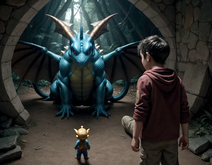 a boy and his dragonite pokemon that protects him, warding off all evil with its power and magnetism