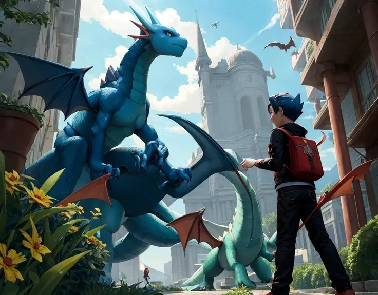 a boy and his dragonite pokemon (do pokemon go) that protects you by warding off all evil with its power and magnitude