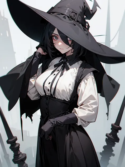 A female plague doctor. She would have totally black hair, her hair is short and messy. Her eyes would also be black and she would be very tall, having the appearance and stature of an adult. Her clothes would cover her entire body except for her face.