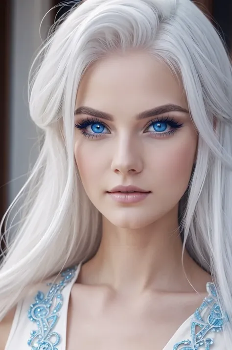 A white haired princess, white eyelashes and blue eyes