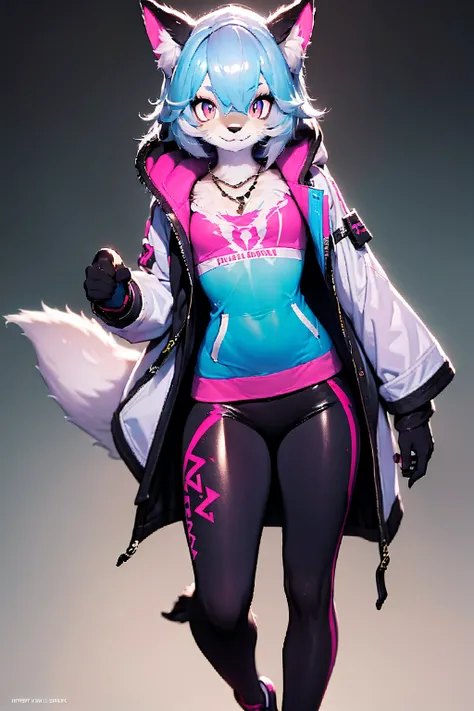 furry:1.5, Oh, league of legend, sexy for, wallpapers, detailed eyes, fox ear, (fox tails), a skirt, (long pink fur), medium breasts, Looking at_It is shown in_Looking atl espectador, short_Hair, gloves, belly button, fail, Blue_there are eyes, Eternal, fu...