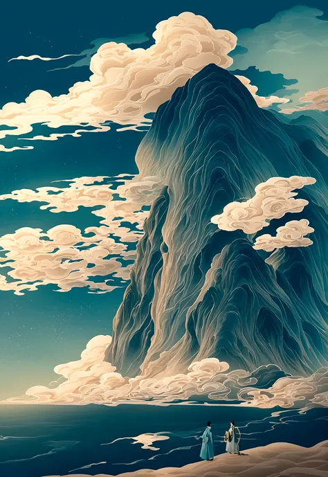 Generate a scene with a cliff and a sea of clouds below