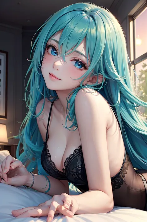 (Best Quality,High resolution,8K,finelity detailed background,Masterpiece:1.2),beautiful girl,Shiny light blue hair,messy hair,Light blue eyes,Gentle look,A refreshing and gentle smile,Best quality,Best Quality,Aesthetic and aesthetic:1.2,Best details((Sup...