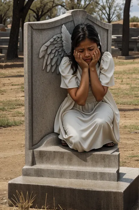 Angel crying on tombstone