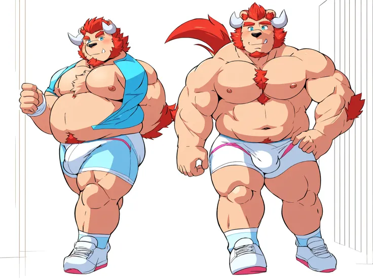 chernobog, big belly, chubby, masculine focus, underwear, bulge, nipples, full body, walking, full frontal, white background, 80s flat vector fashon art style 