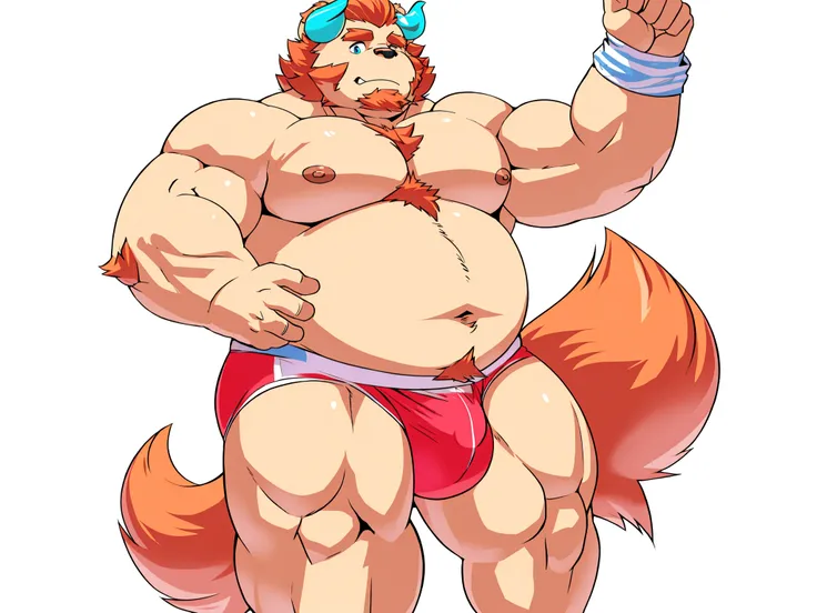 chernobog, big belly, chubby, masculine focus, underwear, bulge, nipples, full body, walking, full frontal, white background, 80s flat vector fashon art style 