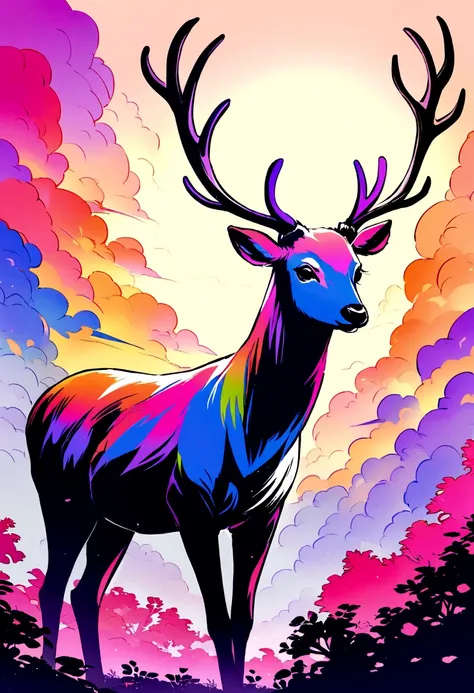 Beautiful and vivid deer painting , Monochromatic light color background