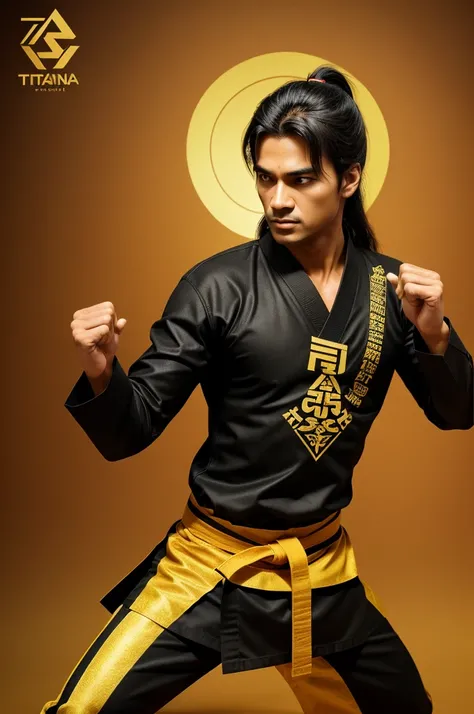 create a realistic 3d karate logo for a digital brand, precisely a architect brand with name TPSA, slogan will be TRIPURA PENCAK SILAT ASSOCIATION,  using gold and black colour and background color will be indian flag color, make it detail Sk