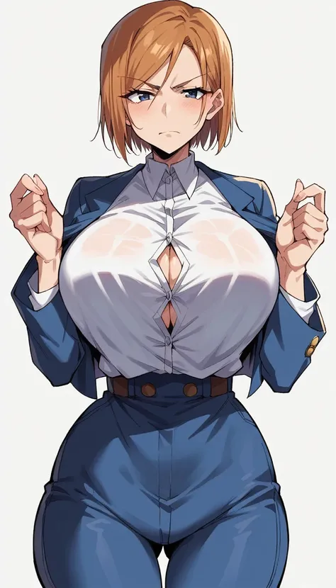 score_9, score_8_up, source_anime,kugisaki nobara,very Big Breasts,((1girl)),White background,ハイレグ,レオタード