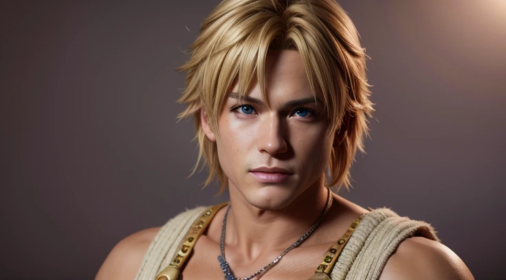 Tidus, Final Fantasy X, blond, adult, realistic lighting, HD, highly detailed, full body