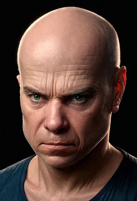 portrite of a angry bald man on transparent background