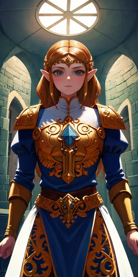 score_9, score_8_up, score_7_up beautiful aesthetic, very intricate, high quality details 1girl, princess zelda, fully clothes cowboy shot dim lighting indoors, inside castle Expressive