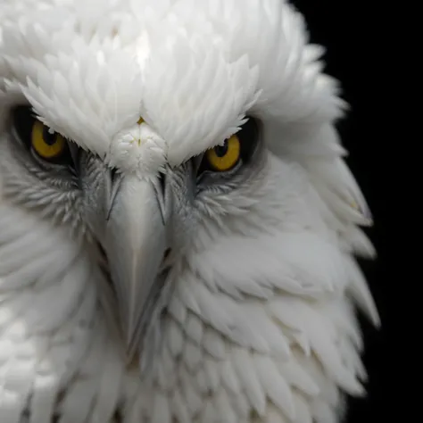 a close up of a bald águia with yellow eyes and a black background, olhar intimidador, águia head, carrancuda, olhar irritado, visivelmente irritado, intense stare, olhar irritadoing, expressão intensa, águia, águias, expressão séria, ameaçador!!!, olhos i...