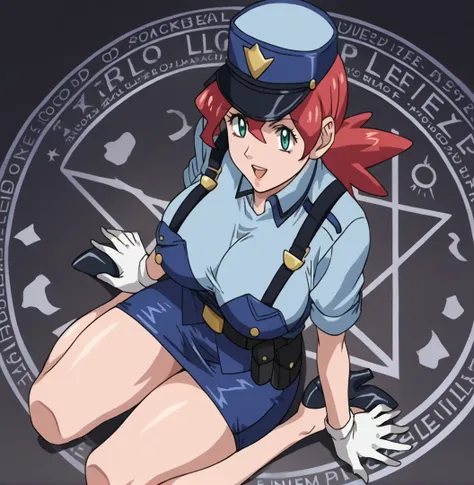 score_9, score_8_up,    jenny (pokemon), police uniform, belt, pencil skirt, white gloves, high heels .     source_anime  bibl3 ...