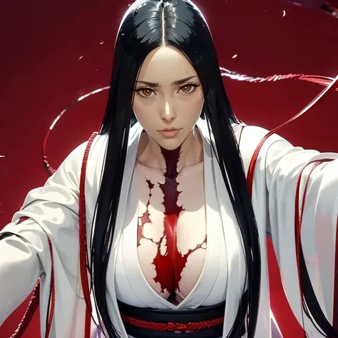 （（（Perfect figure，figure，black Japanese clothing,feather woven, （（（bleach，（（（Scars on the chest）））, red eyes,Unohana））），S-shaped figure:1.7））），((masterpiece)),high resolution, ((Best quality at best))，masterpiece，quality，Best quality，（（（ Exquisite facial f...