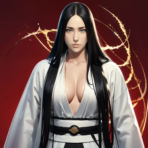 （（（Perfect figure，figure，black Japanese clothing,feather woven, （（（bleach，（（（Scars on the chest）））, red eyes,Unohana））），S-shaped figure:1.7））），((masterpiece)),high resolution, ((Best quality at best))，masterpiece，quality，Best quality，（（（ Exquisite facial f...