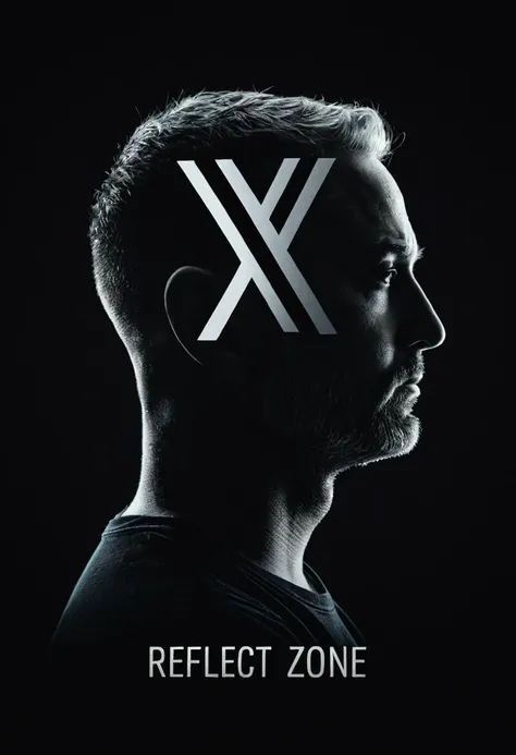 an image of a man thinking, with an X for the head, with a black gradient background with the phrase Reflect Zone