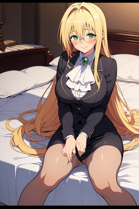 (masterpiece, best quality), 1girl,   aatearju, very long hair, low-tied long hair, hair ribbon, green eyes, glasses,blonde, hug...