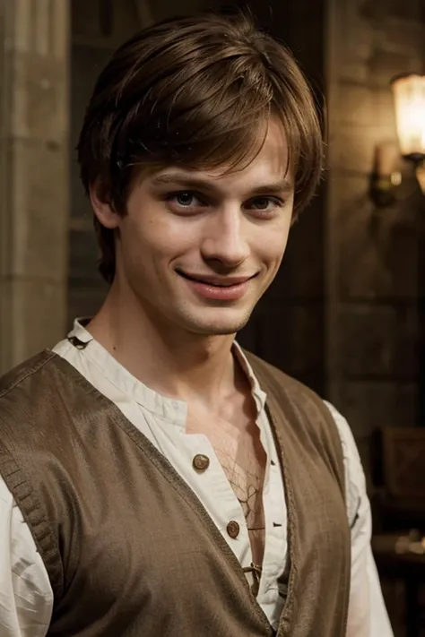 Bradley James as a young lord (brown hair) (smiling)