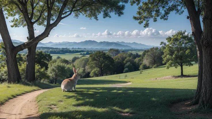 landscape with tree and rabbit