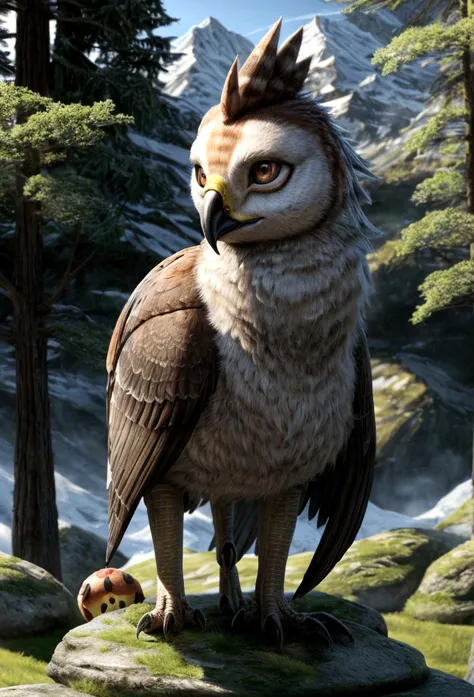 Mountains and forests，There is a kind of beast，It looks like a hawk but has human hands.(best quality，4K，8K，High level，masterpiece：1.2），Ultra Detailed，（lifelike，Photo real，Photo real：1.37），Highly detailed animals，Realistic lighting，Fantasy Creatures