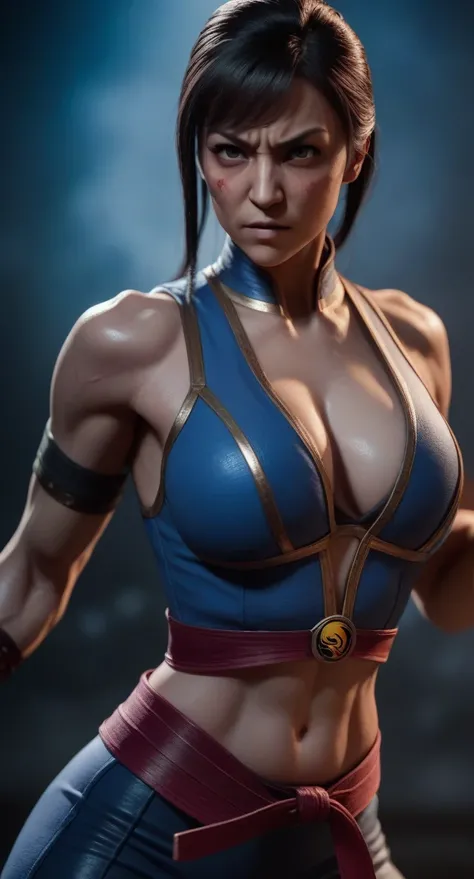 a woman in a fighting stance,milena from mortal kombat,full body shot,extremely detailed face and anatomy,4k, high quality, ultra-detailed,photorealistic,dramatic lighting,cinematic composition,dynamic pose,vivid colors,fantasy character,video game art