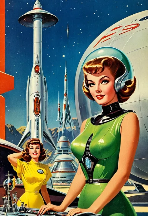 retro futuristic, ((retro futurism)), ((science fiction)), 1950s, (((1960s))), 1970s, (alien women),