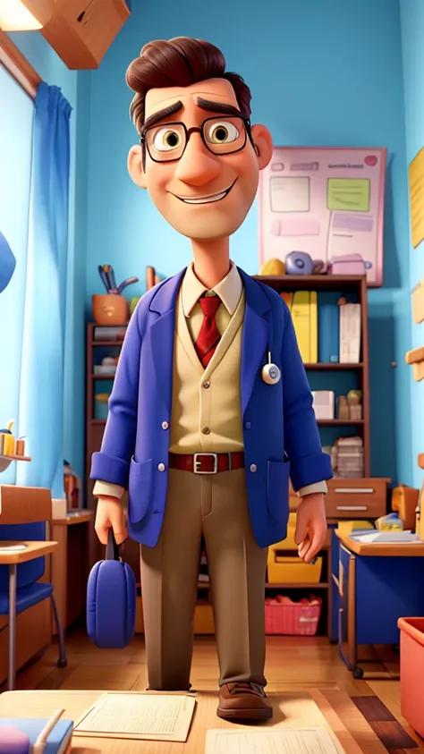 A quirky cartoon doctor with exaggerated features, talking to a worried patient in a colorful examination room,