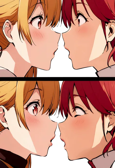 Anna Yamada and Honoka Hará kissing while excited