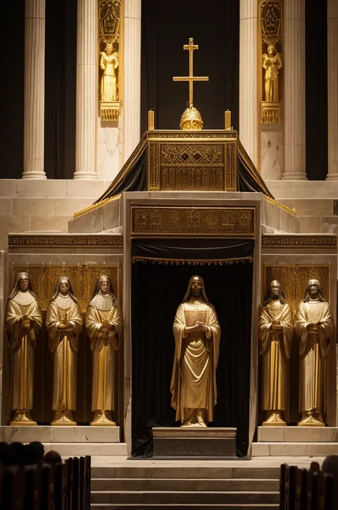 The tomb of Jesus , several rulers at the front , well-lit , eye-catcher