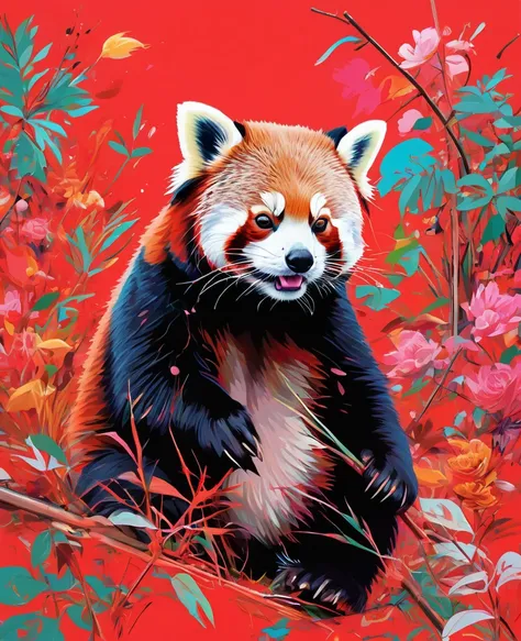 Graffiti, scribble, Comics by Petra Cortright, best quality, masterpiece, red panda artwork, Representative work, official art, Professional, Ultra intricate detailed, 8k, red panda art, colourful background 