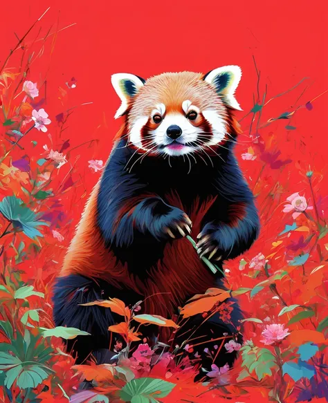 Graffiti, scribble, Comics by Petra Cortright, best quality, masterpiece, red panda artwork, Representative work, official art, Professional, Ultra intricate detailed, 8k, red panda art, colourful background 