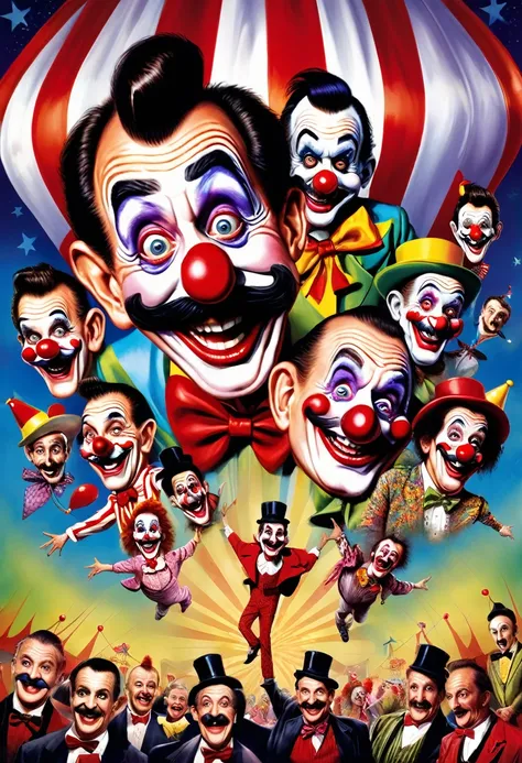 Describe the arrival of a traveling circus called "Circus of Horrors" in a small town, highlighting the excitement of the residents and the main attraction: a group of clowns known as "The Chuckle Brothers".