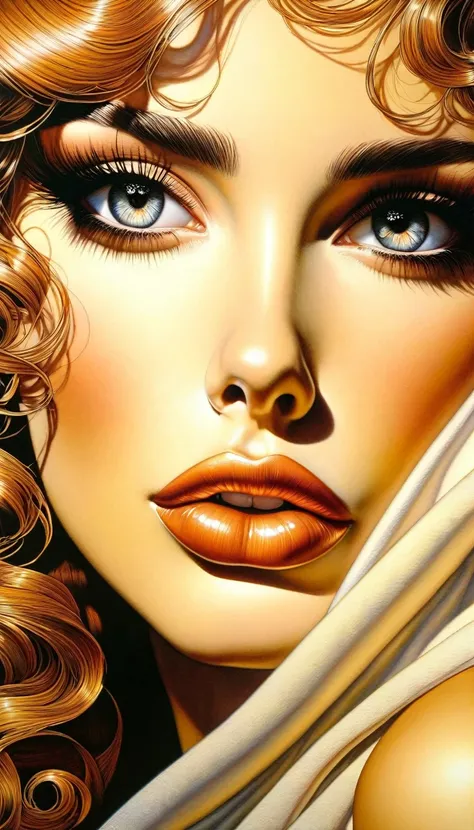 (art inspired by Milo Manara,oil painting,1girl,beautiful detailed eyes,beautiful detailed lips,extremely detailed face and body,long eyelashes,elegant pose,seductive,erotic,sensual,chiaroscuro lighting,warm color palette,dramatic lighting,cinematic compos...