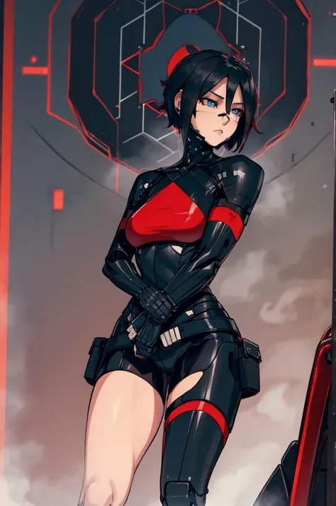 elster from signalis, cute and sexy, short black hair, robo-legs