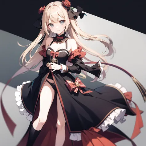 ((Highest quality)), ((masterpiece)), (detailed), One girl, Black frilly outfit, Clothes with ribbons, Half Twin Tail, Underwear is visible, She&#39;s flipping up her skirt, human