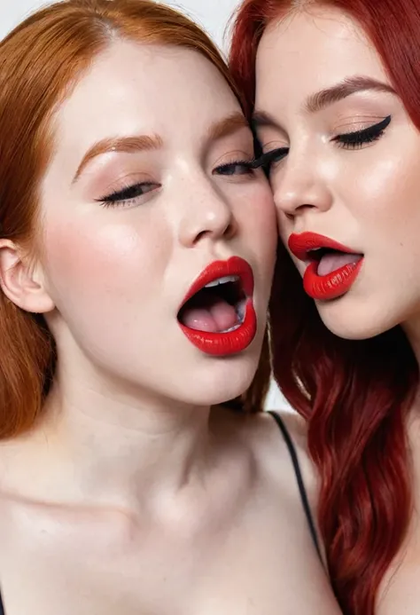 Two woman,method ,shy ,foreground,13yo,very thick silicone lips very thick mouth,Open mouth,orgasm,very big tits,Red hair,they kiss each other&#39;s mouths,very big mouth,labios Extremely gross,very protruding lips,lips with a lot of filler,ponytail,profil...