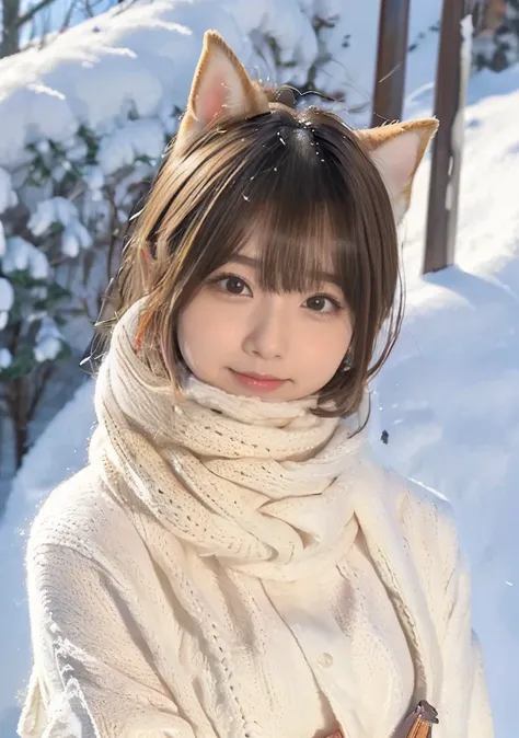 Holding a Shiba Inu、Hair blowing in the wind、Medium Short Hair、Fluffy scarf、Expressing the whiteness of one&#39;s breath、Photo from the waist up、Night city illumination shot、Cowgirl Shot、Fur coat、豪華なグレーのミンクのFur coat、Wear fine leather boots、Luxury Bags、Inne...