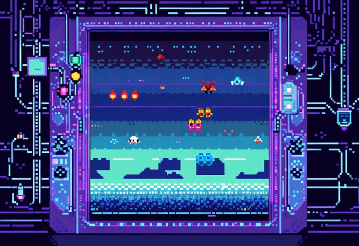 Incorporate images from retro games like Space Invaders, Pac-Man or Tetris into your background. Use pixel art elements to create a nostalgic and futuristic atmosphere.