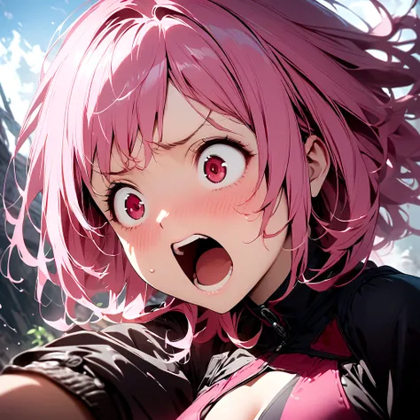 Pink Hair Woman、Shrug、Shocked face